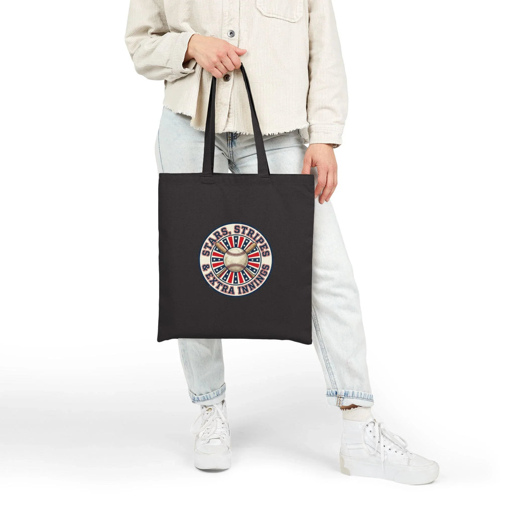 Vintage Patriotic Baseball Emblem Tote | Red White Blue Ballpark Aesthetic Printify