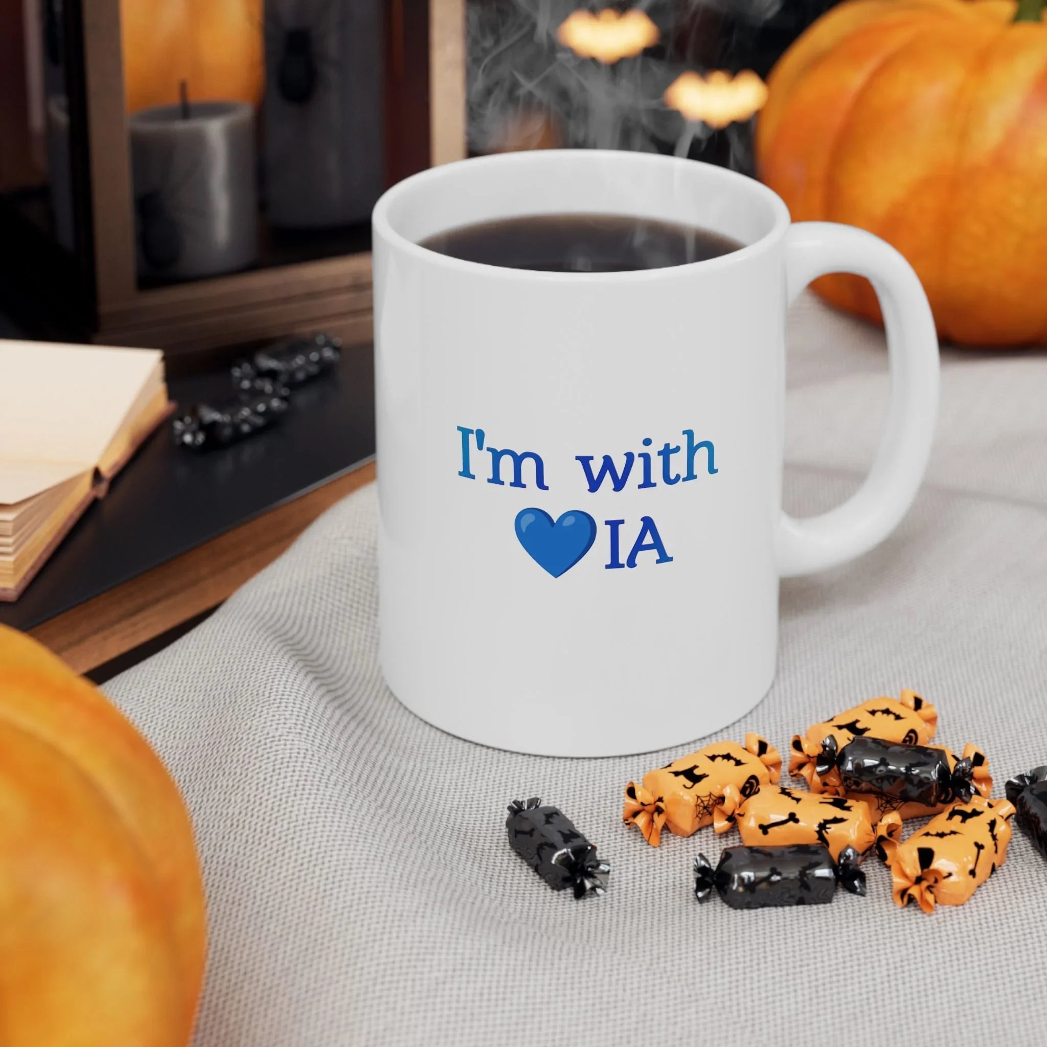 Ceramic AI Mug — "I'm with IA" Blue Heart & Text Coffee Cup (11oz, 15oz)