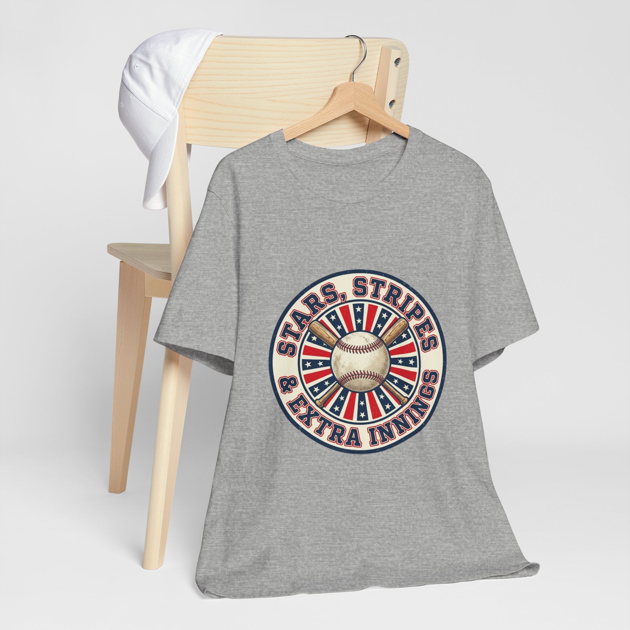 Stars Stripes & Extra Innings Baseball Tee | Patriotic baseball shirt, vintage ballpark aesthetic Printify