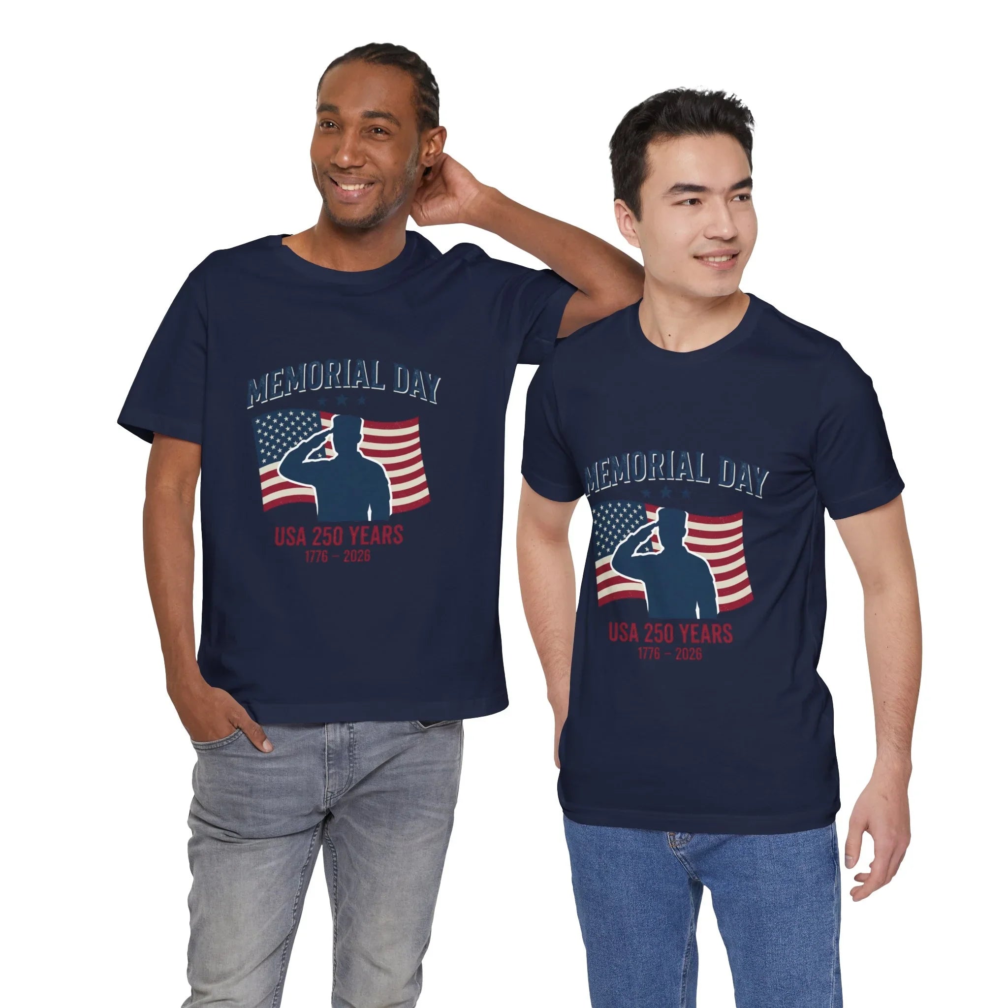 USA 250 Memorial Day Salute T-Shirt | Patriotic Flag Tribute Printify
