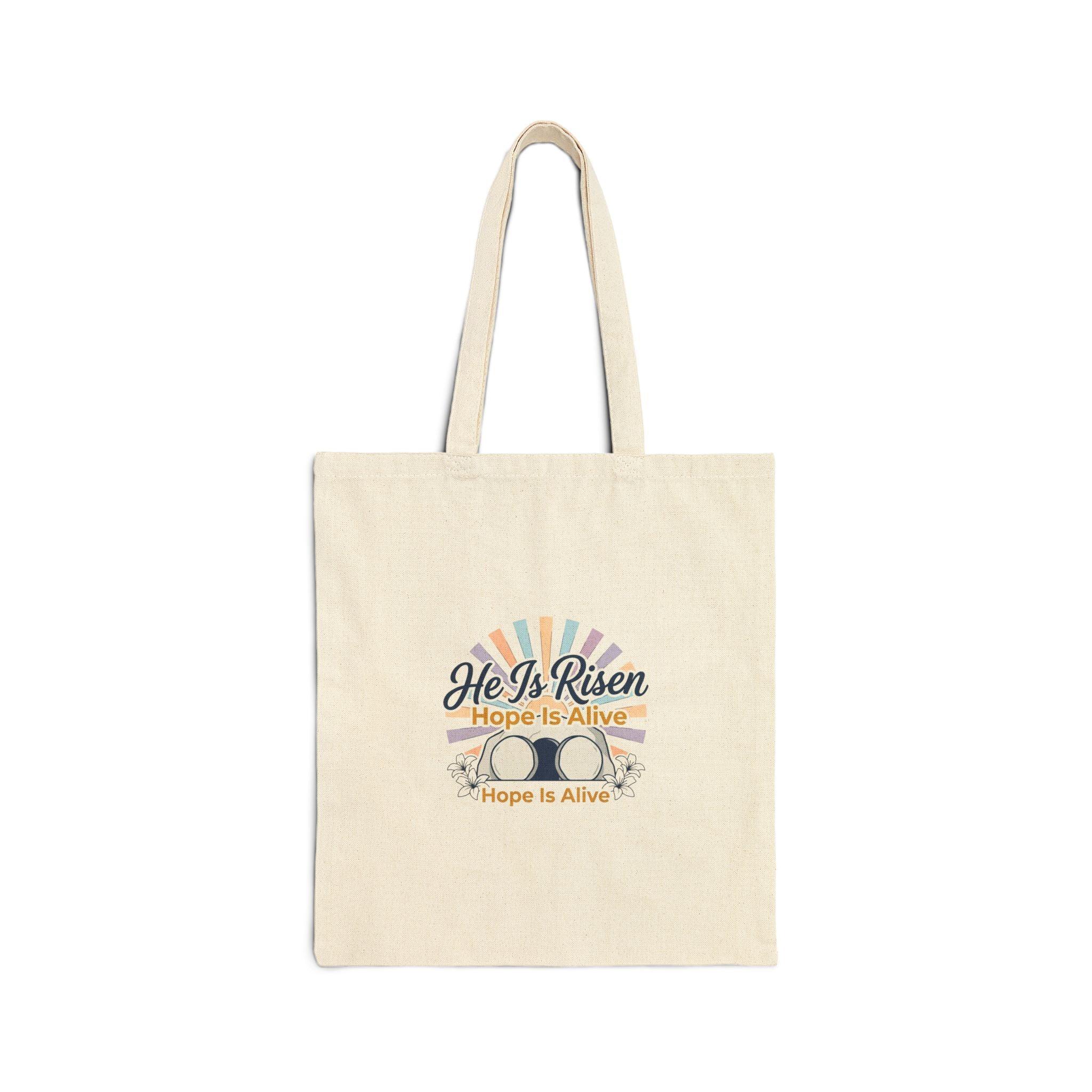 He Is Risen Tote | Christian Easter Canvas Tote, Resurrection Faith Design Printify