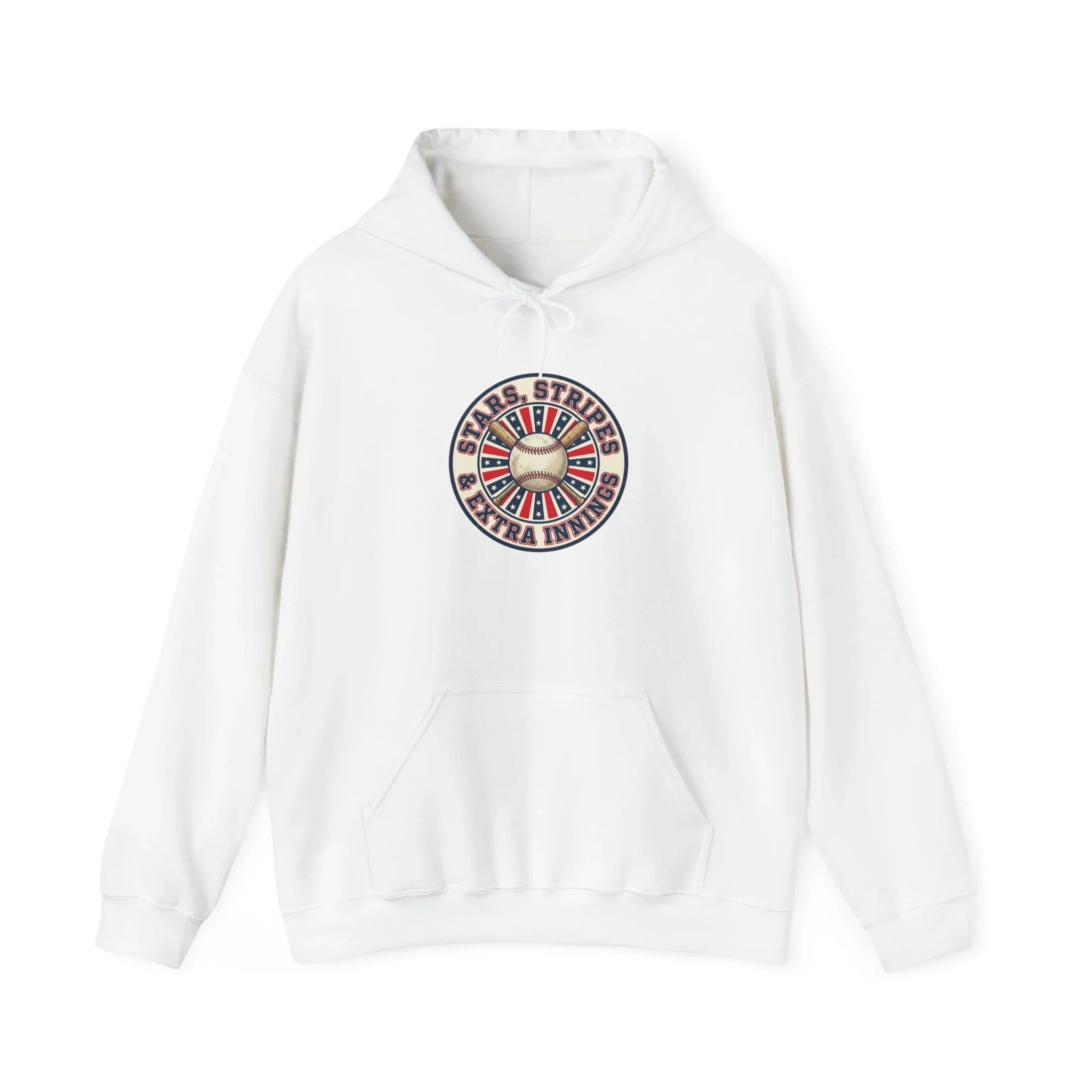 Patriotic Vintage Baseball Graphic Hoodie | red white blue ballpark aesthetic Printify