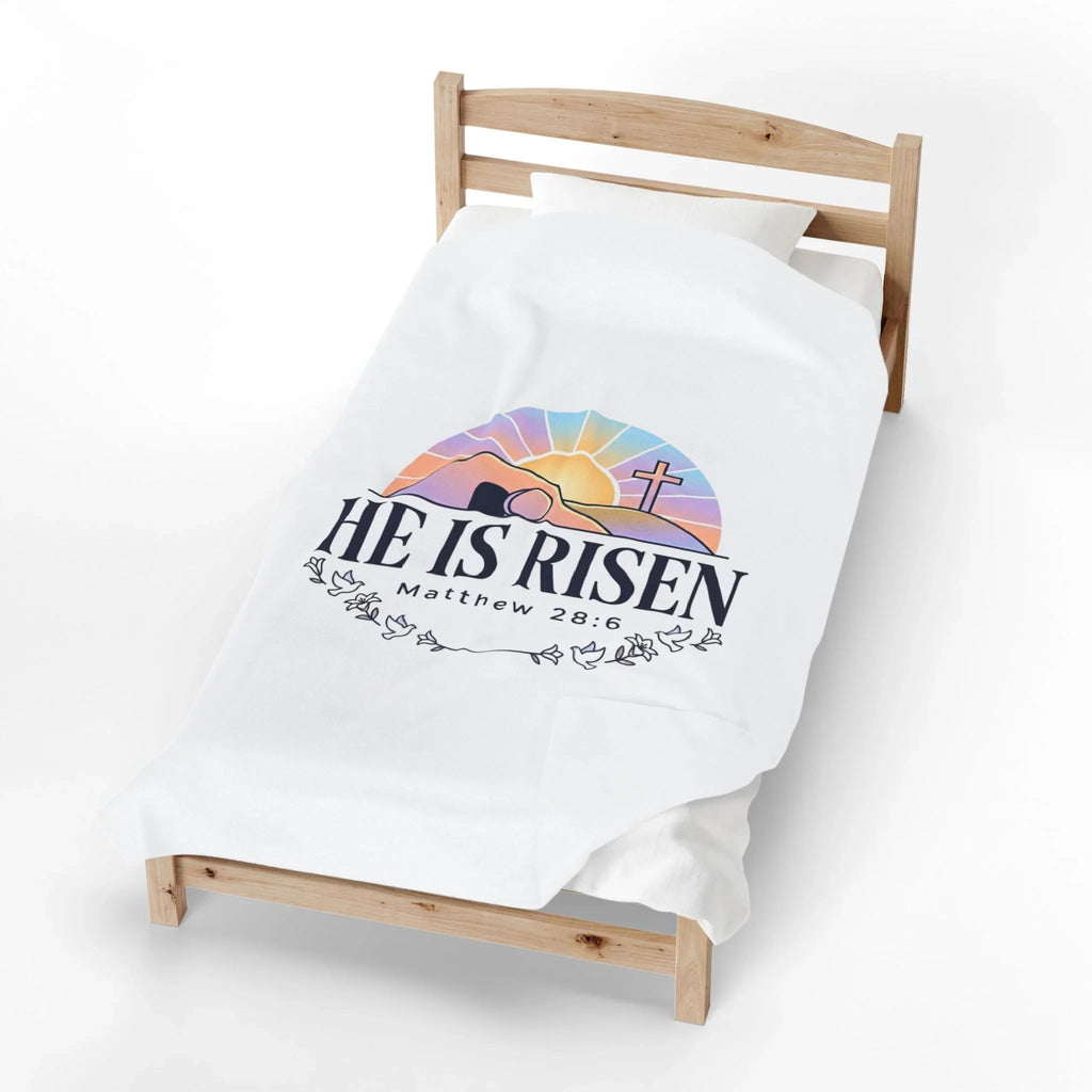 He Is Risen Blanket | Velveteen Plush, Easter Christian Resurrection Scripture Printify
