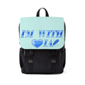 Sac à dos à bandoulière pour ordinateur portable et tablette — design cœur bleu « Je suis avec IA » Printify