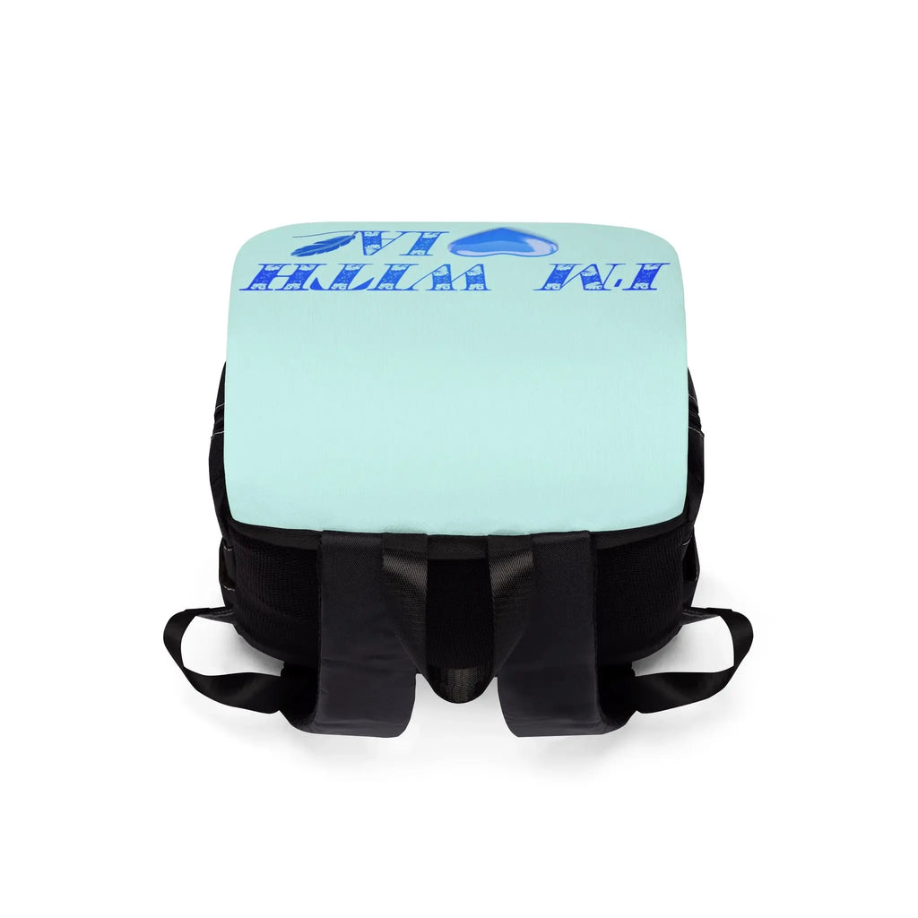 Sac à dos à bandoulière pour ordinateur portable et tablette — design cœur bleu « Je suis avec IA » Printify