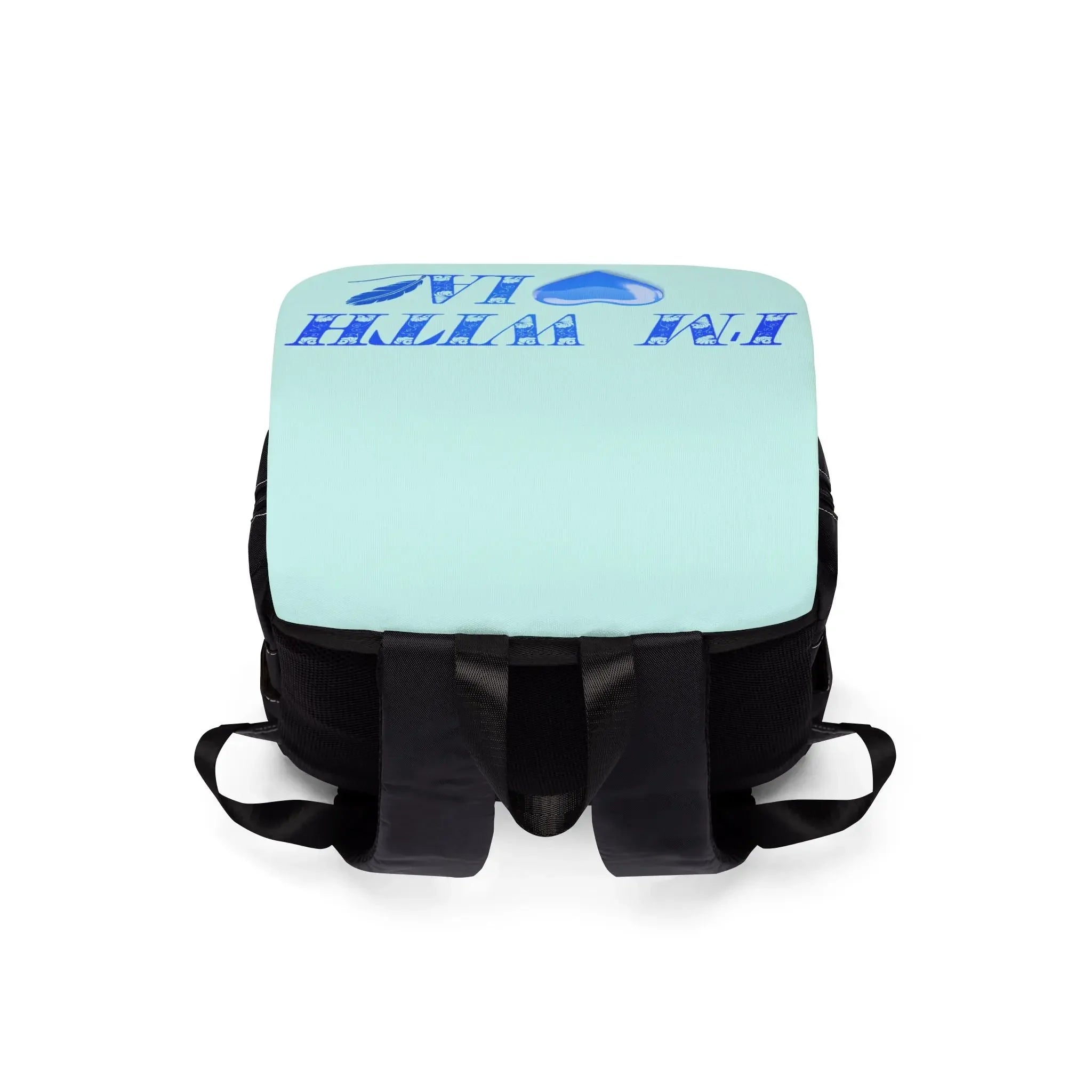 Sac à dos à bandoulière pour ordinateur portable et tablette — design cœur bleu « Je suis avec IA » Printify