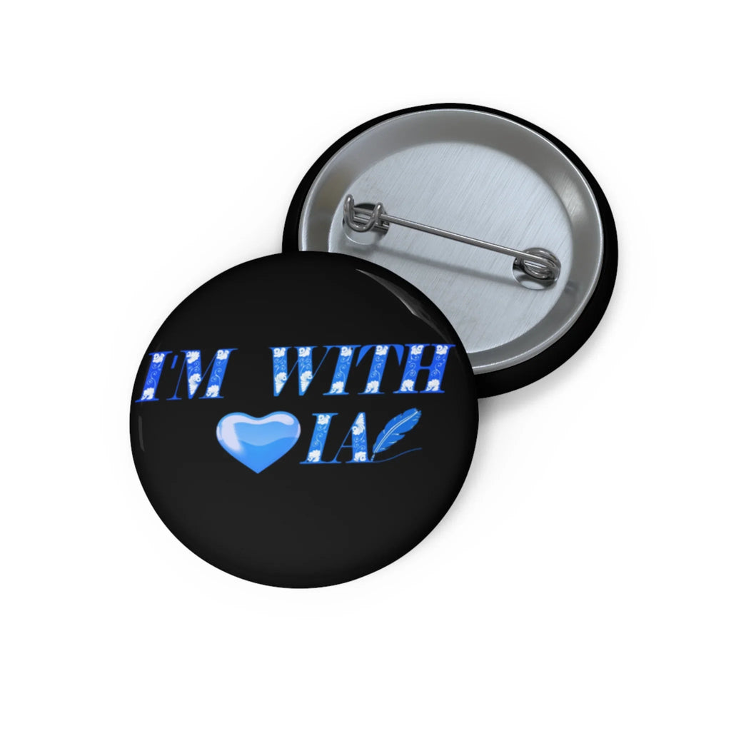 Round Pin Button — 'I'm With IA' Blue Heart Graphic Printify