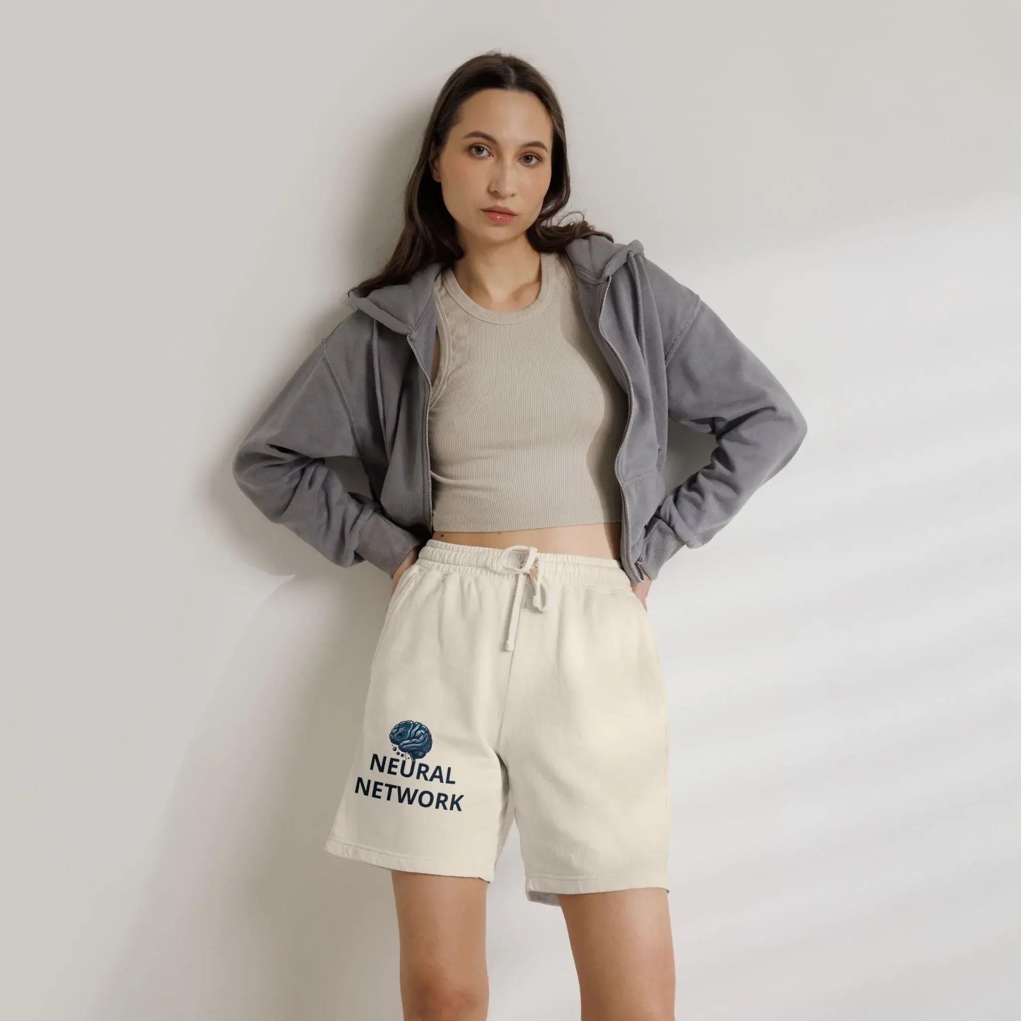 Shorts de jogging en polaire Neural Network — shorts détente avec motif cerveau tech Printify
