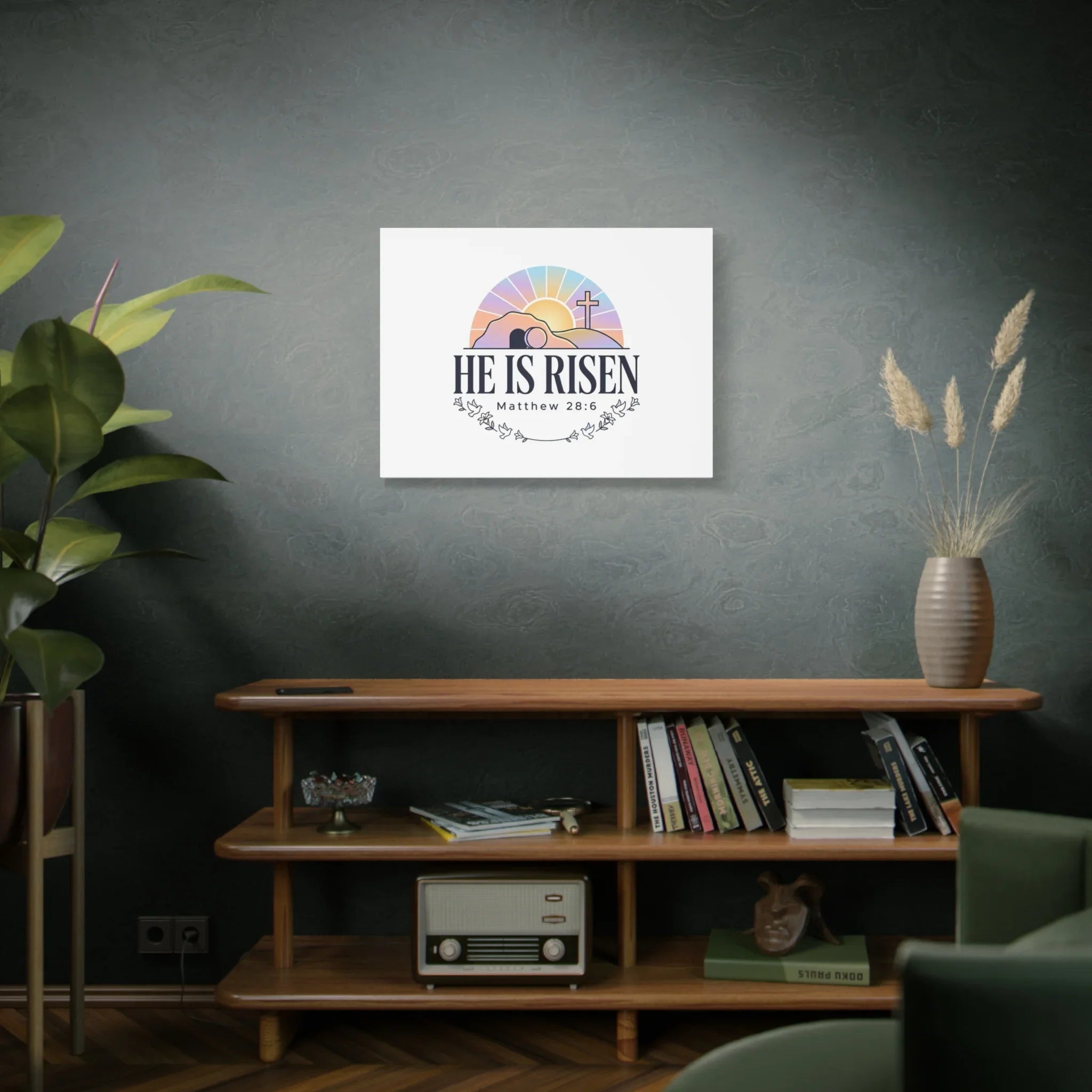He Is Risen Canvas | Christian Easter Wall Art, Matthew 28:6, Resurrection Decor Printify