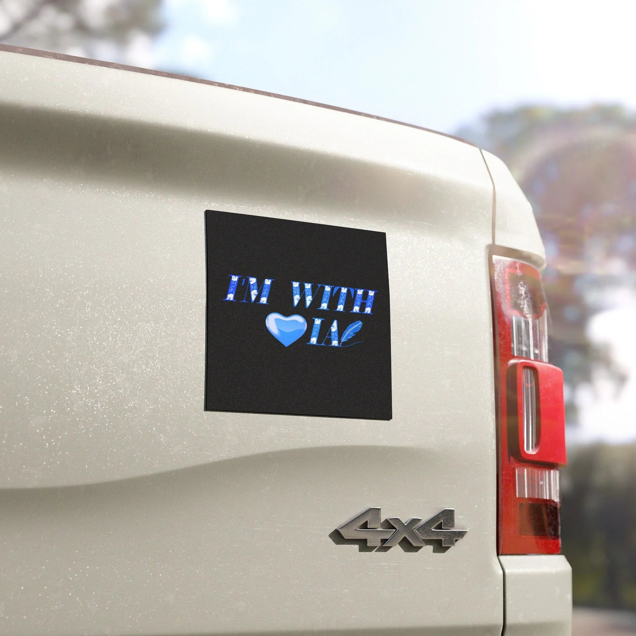 Car Magnet — "I'M WITH IA" Artistic Blue Heart Vehicle Sticker Design Printify