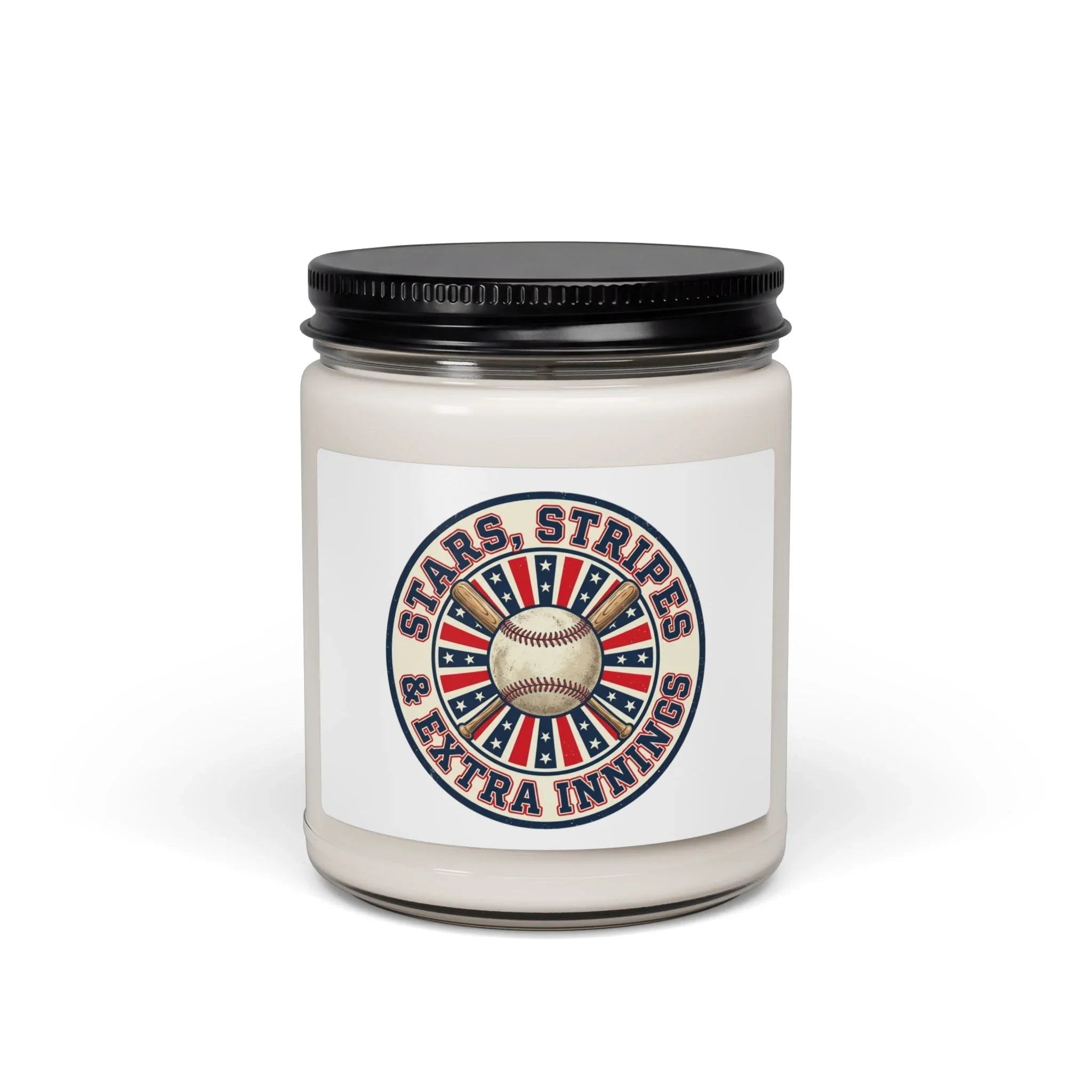 Stars & Stripes Baseball Candle, Soy Jar Candle | Vintage patriotic ballpark aesthetic Printify