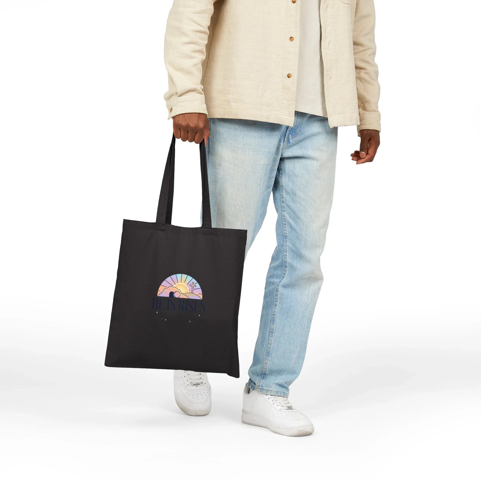 He Is Risen Tote, Christian Easter Canvas Tote, Resurrection Scripture Bag Printify