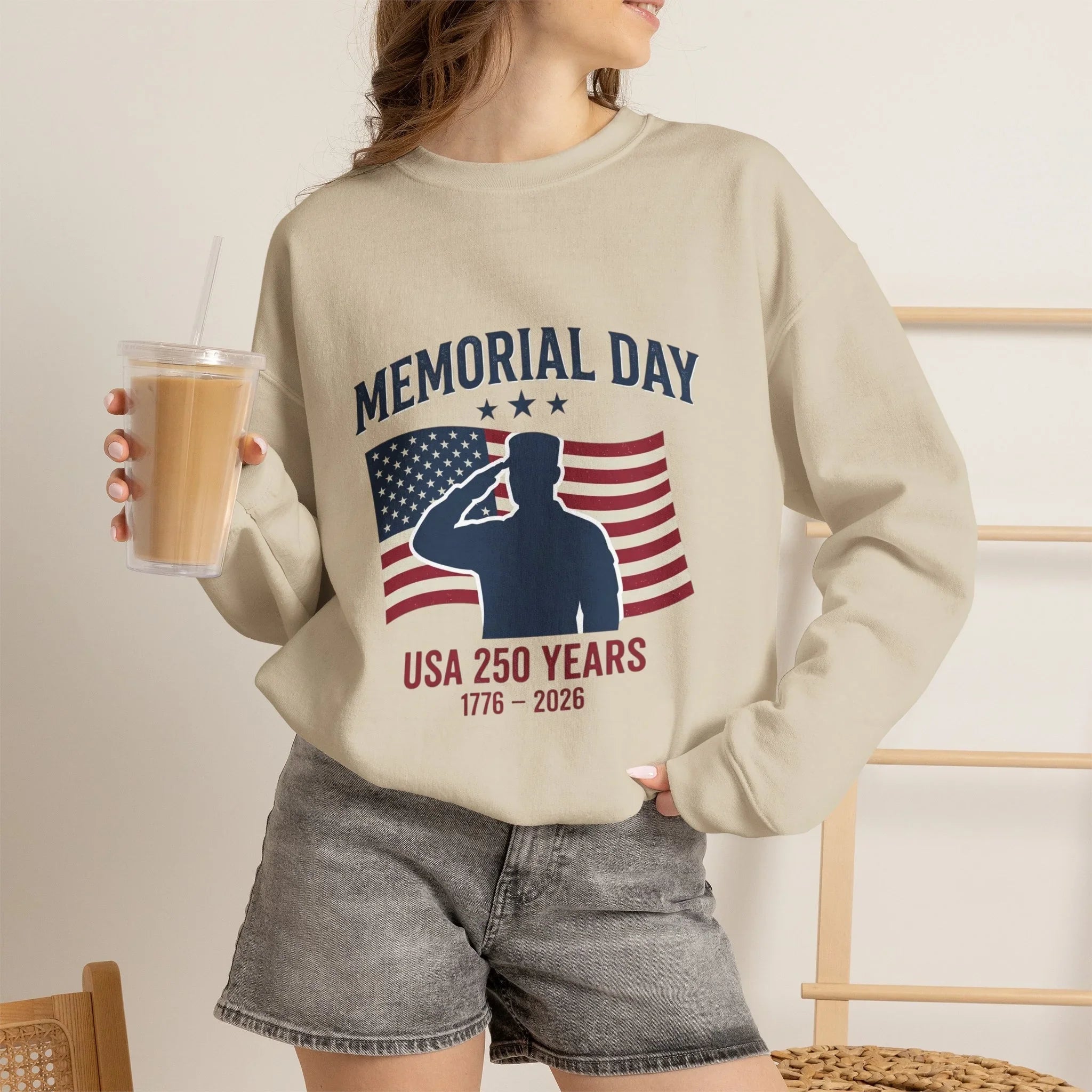 Memorial Day USA Crewneck Sweatshirt | vintage distressed patriotic Printify