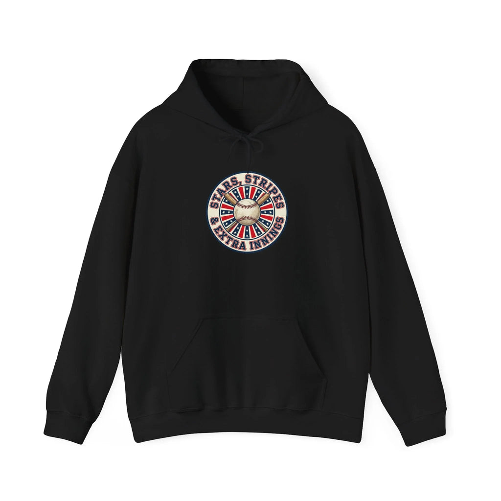 Patriotic Vintage Baseball Graphic Hoodie | red white blue ballpark aesthetic Printify