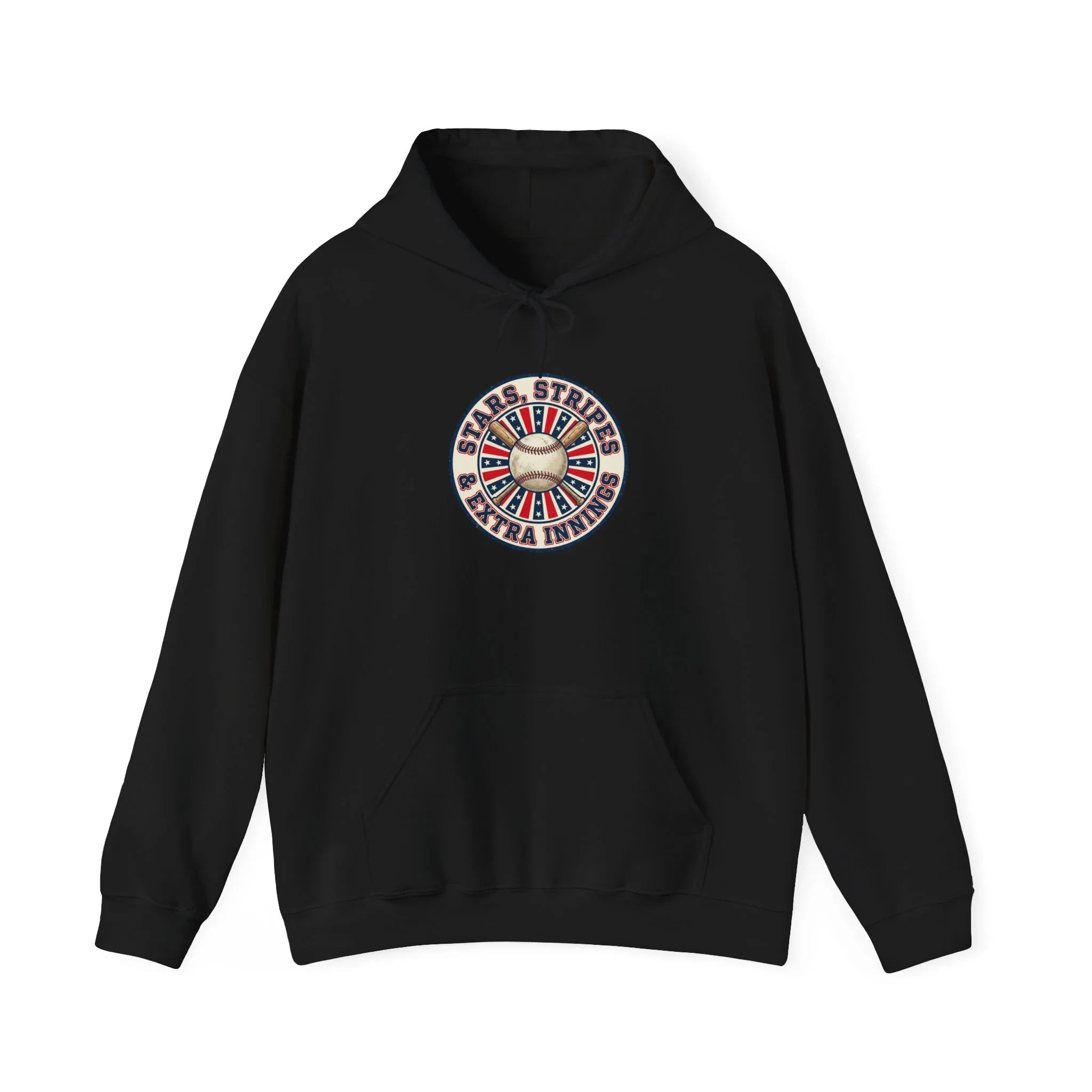 Patriotic Vintage Baseball Graphic Hoodie | red white blue ballpark aesthetic Printify