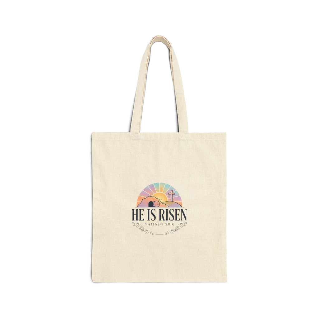 He Is Risen Tote, Christian Easter Canvas Tote, Resurrection Scripture Bag Printify